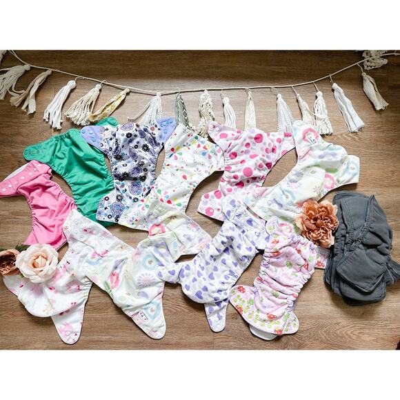 19pc darling patterned Bulk cloth diaper + reusable charcoal inserts bundle